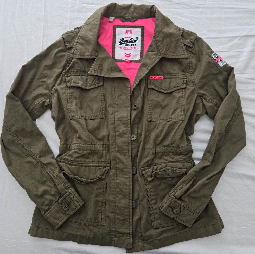 Superdry Women's Olive Jacket with Pink Lining